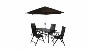 Мебель для дачи коричневая с зонтом на 4 персоны Kfnst-007 IMPEX  040330 Черный