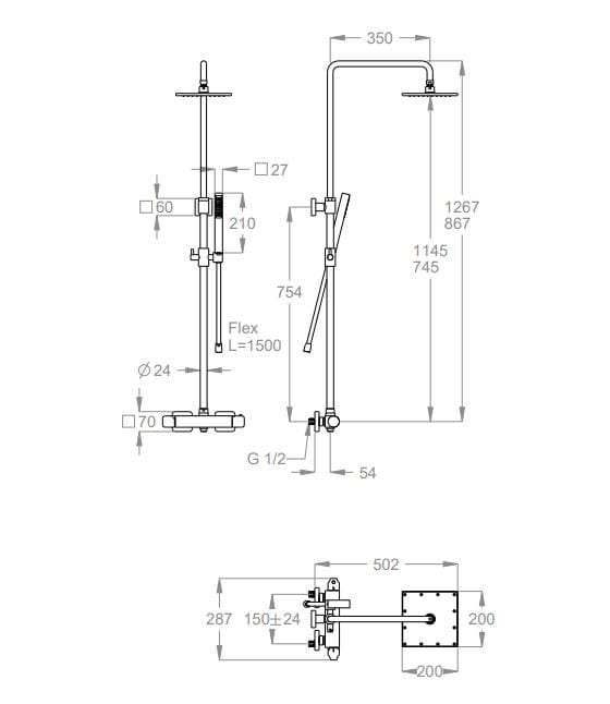 Термостатическая настенная душевая колонна с ручным душем Fir Italia душевые колонны ARCH-00143537 - Вид №2