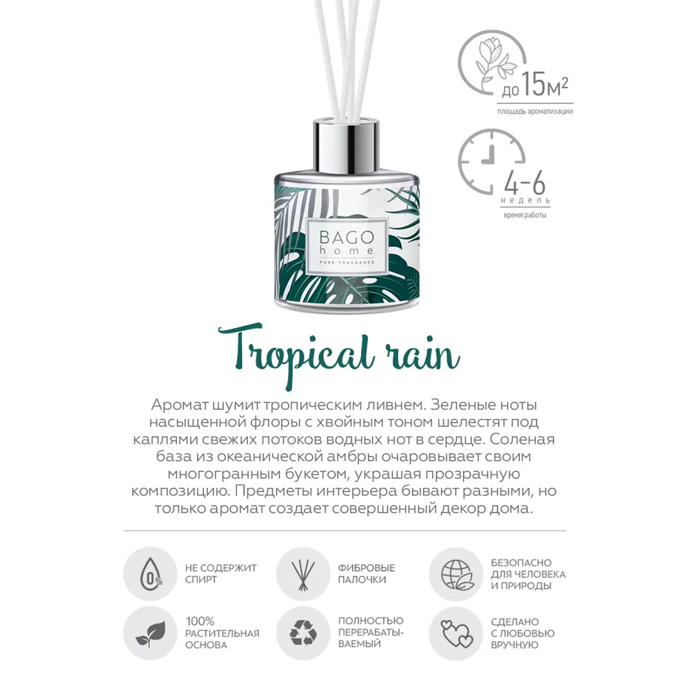 Ароматический диффузор Bago Home Тропический дождь BGO0143 45 мл STLM-2100577 - Вид №1