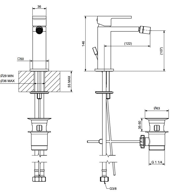 Однорычажный смеситель для биде с автоматическим сливом Bugnatese Tetris ARCH-00051363 - Вид №2