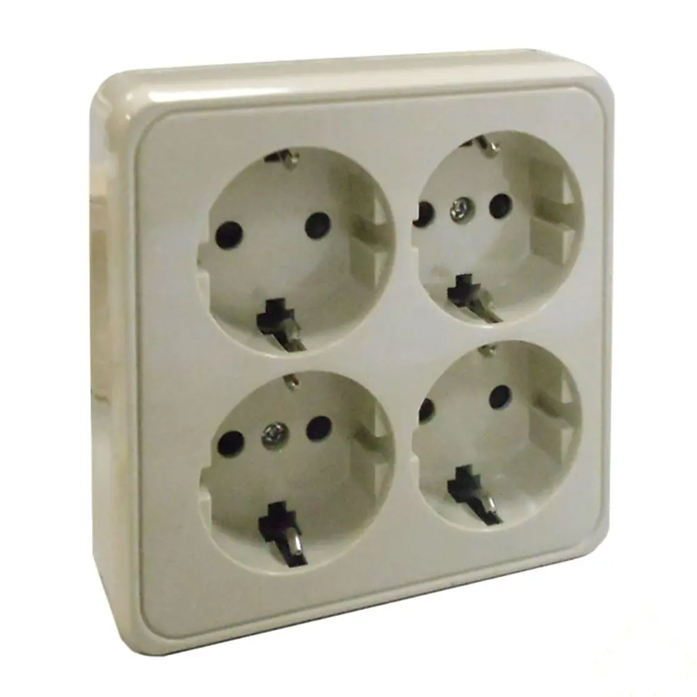 Розетка LK STANDARD 4-ая, с заземлением со шторками, бежевая STLM-2209617