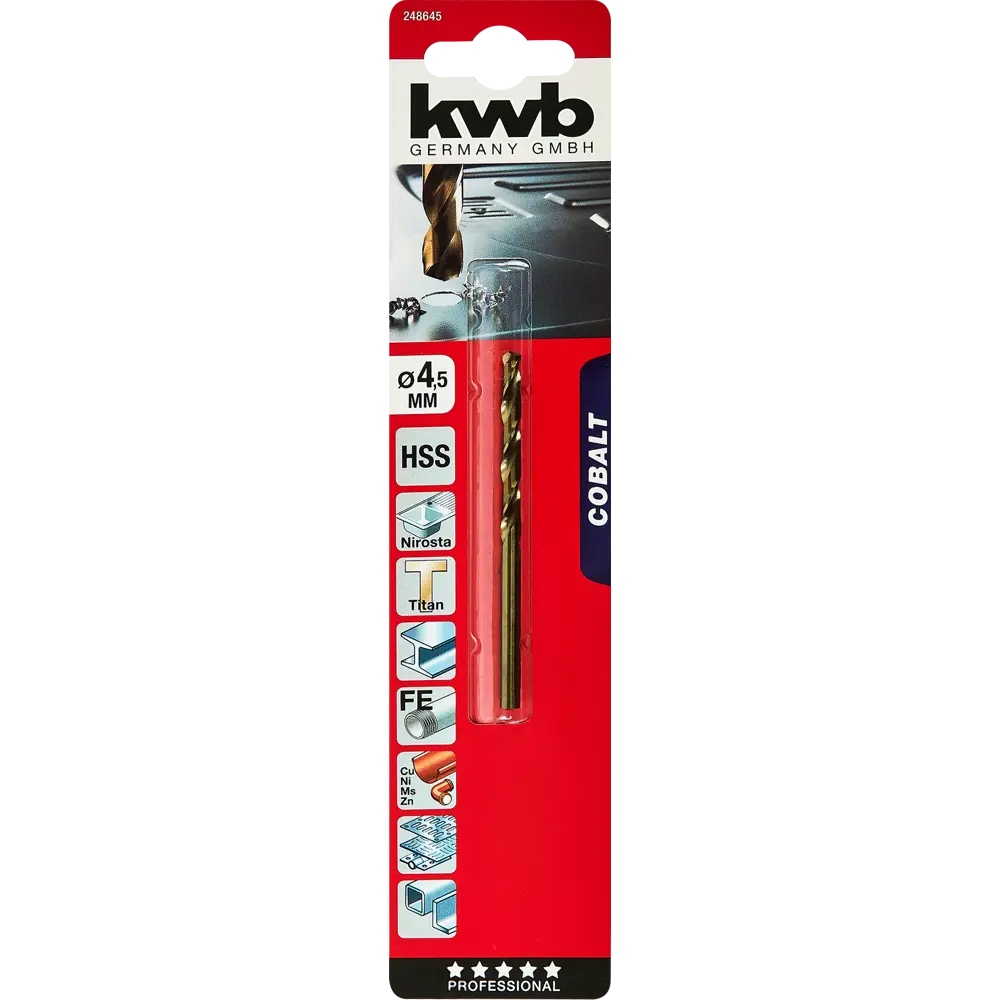 Сверло спиральное по металлу HSS-Co KWB 248645 4.5x80 мм STLM-2129748 - Вид №3