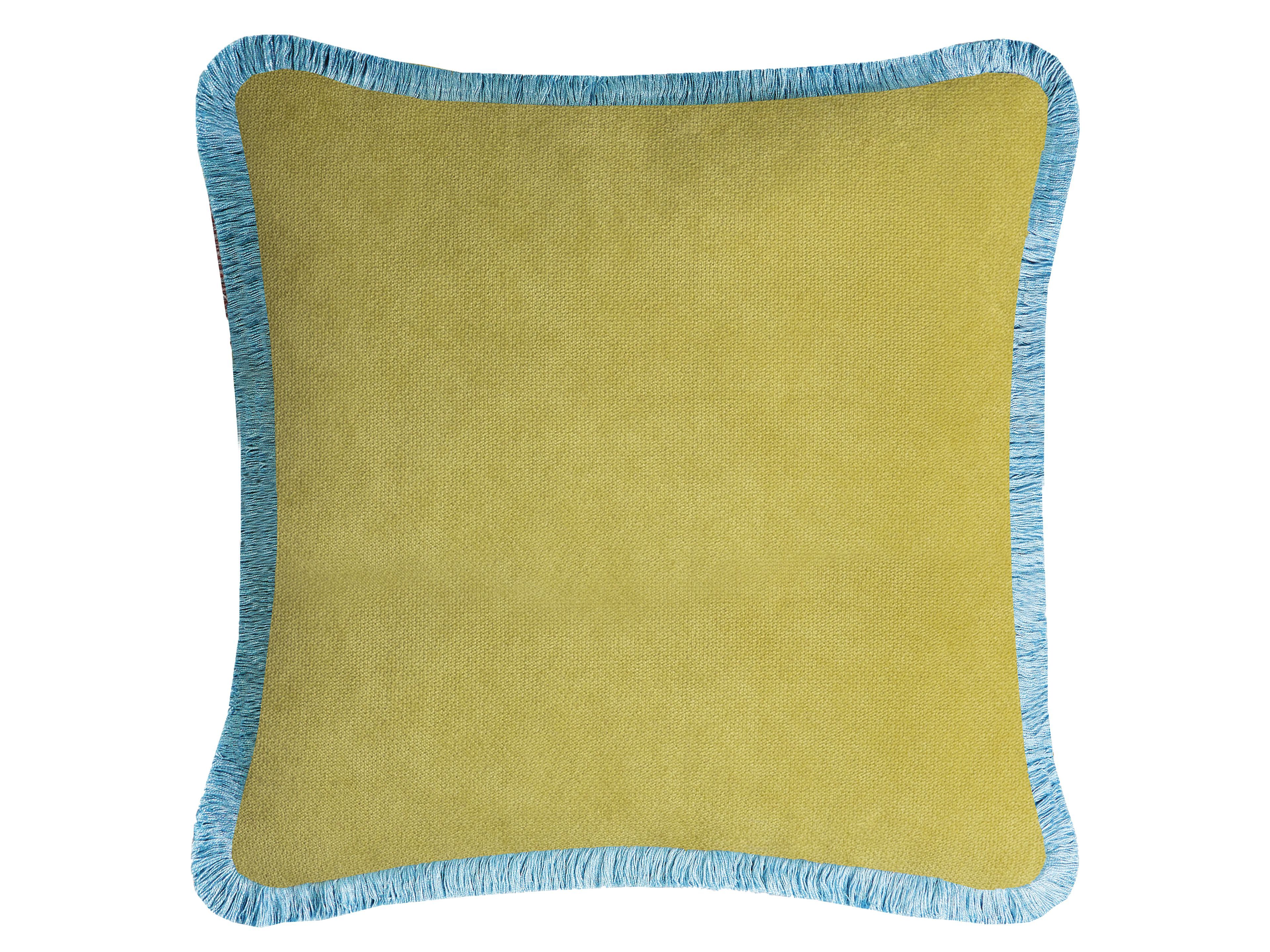 Однотонная бархатная съемная подушка с бахромой LO DECOR HAPPY PILLOW COLOR VELVET ARCH-00145513