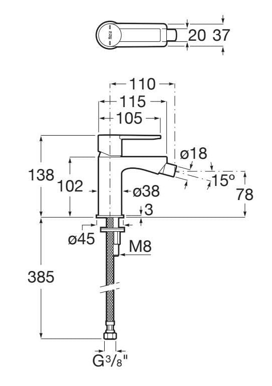 Смеситель для биде из латуни без слива с регулируемым горлышком Roca номерной знак ARCH-00119843 - Вид №6