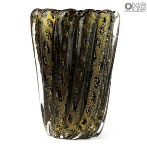 3900 ORIGINALMURANOGLASS Ваза Лотос - Чёрная с авантюрином - муранское стекло OMG 12 см