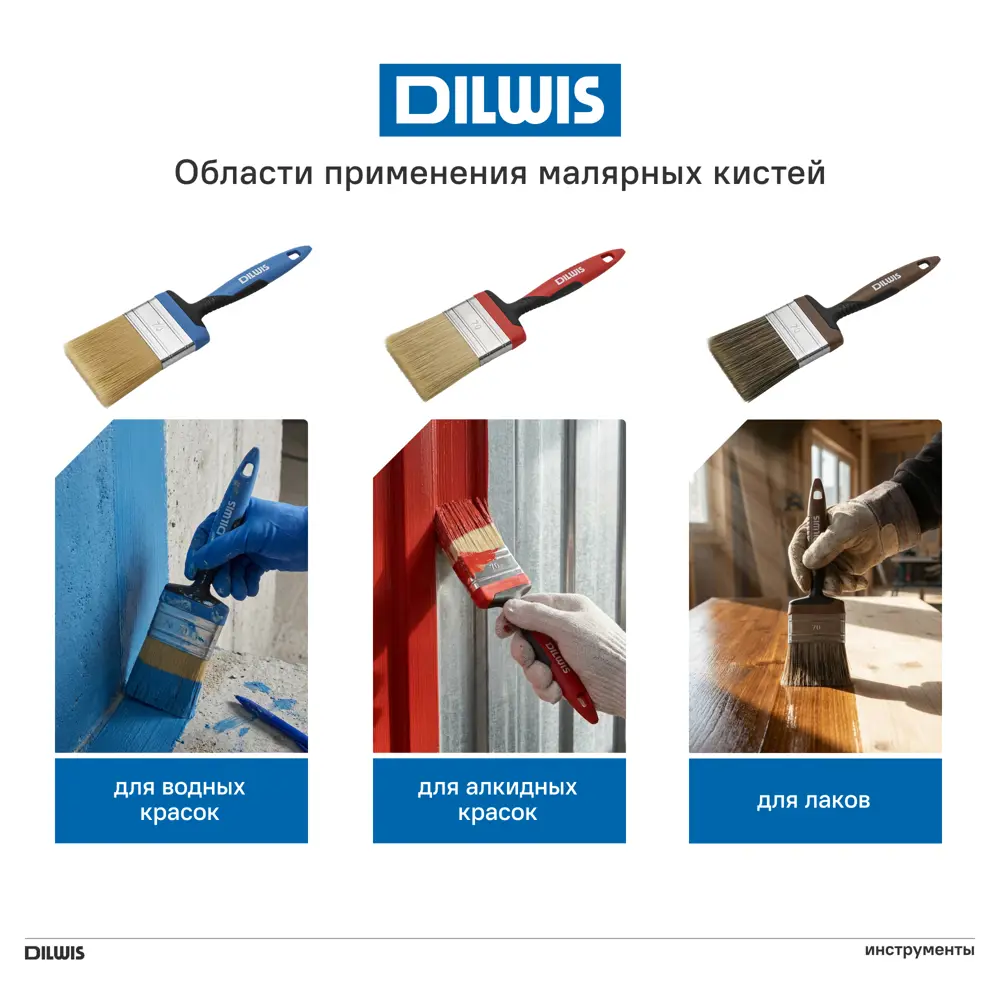 Кисть плоская для лаков и антисептиков 30 мм DILWIS синтетическая щетина STLM-2130058 - Вид №3