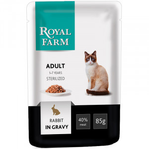 ПР0041268 Корм для кошек для стерилизованных кролик в соусе конс. пауч 85г ROYAL FARM