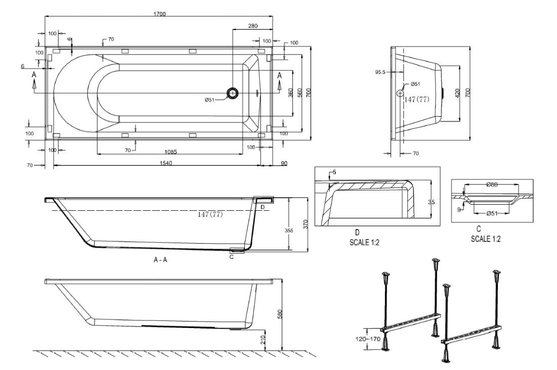 Прямоугольная ванна CROSSWATER FLOW ARCH-00150983 - Вид №3