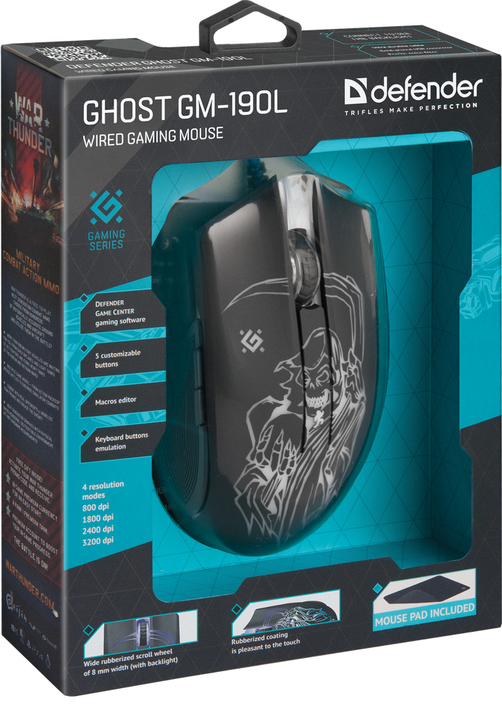 52190 проводная игровая мышь ghost gm-190l оптика,6кнопок,800-3200dpi Defender Santreyd  - Вид №6