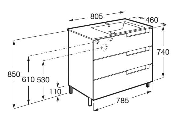 Деревянный напольный шкаф для умывальника со встроенной раковиной с ящиками Roca Aleyda ARCH-00055782 - Вид №34