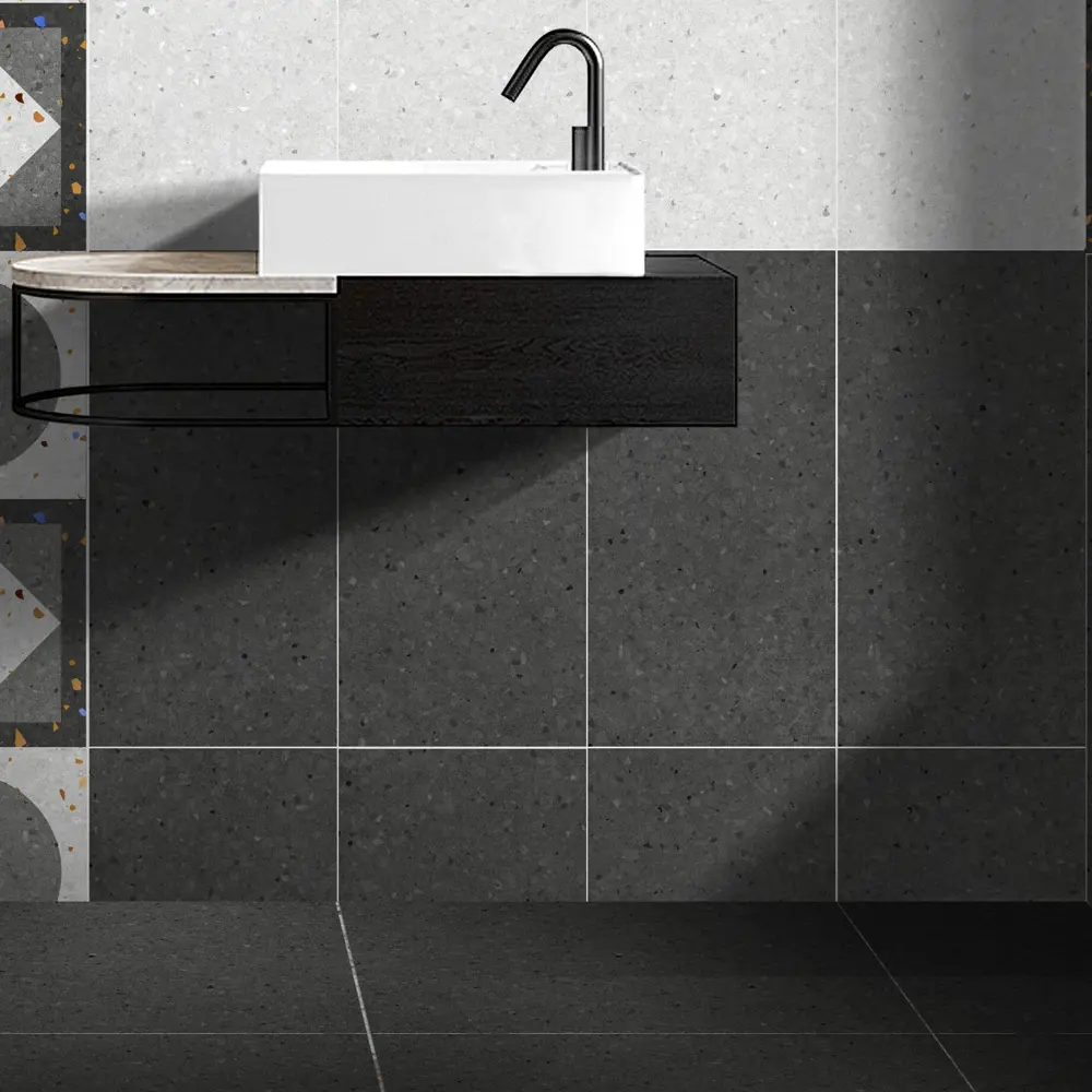 Керамин Салерно 5: настенная плитка графит с эффектом терраццо 89398687 STLM-1564857