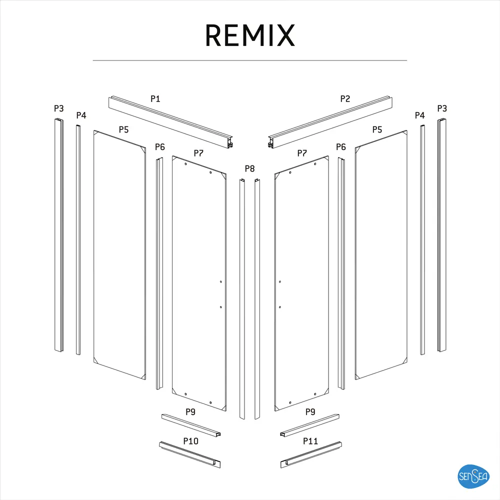 Душевая ширма Sensea Remix квадратный 90x90 см хромированный профиль прозрачное стекло раздвижной Без серии STLM-2008876 - Вид №15