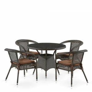 Мебель из ротанга, круглый стол и стулья, коричневые на 4 персоны "Лион-1A" AFINA  00-3860470 Коричневый