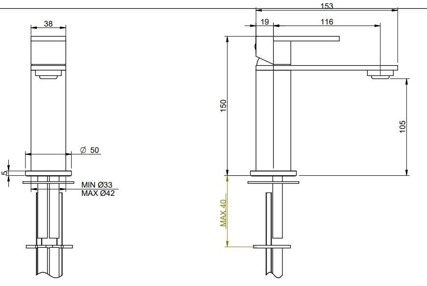 Смеситель для раковины из нержавеющей стали с одним отверстием Rubinetterie Treemme 3.6 ARCH-00139138 - Вид №2