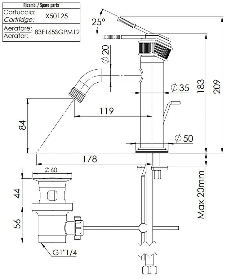Однорычажный смеситель для раковины Remer Rubinetterie ателье ARCH-00080657 - Вид №3