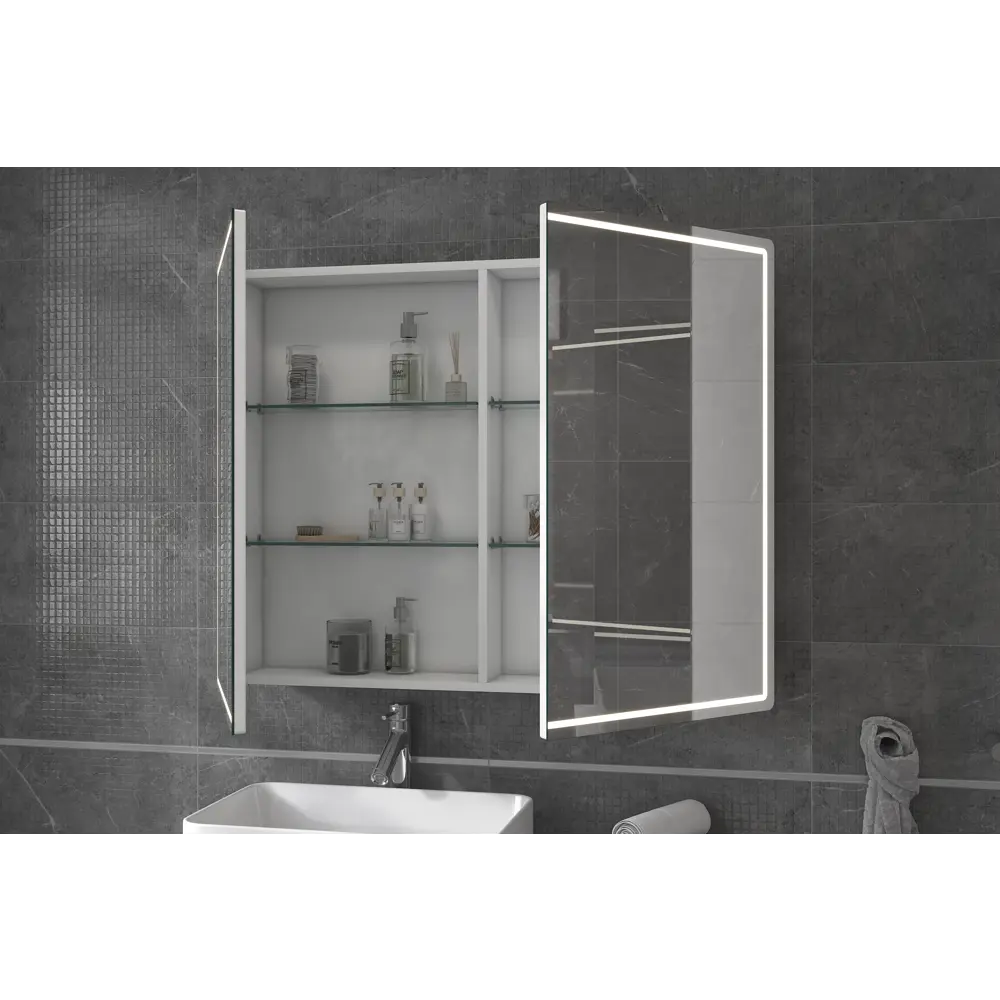 Шкаф зеркальный подвесной Look с подсветкой 120х80 см цвет белый VIGO STLM-2167242 - Вид №3