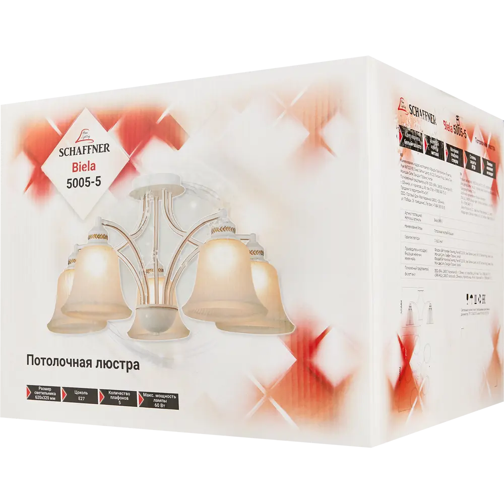 Потолочная люстра SCHAFFNER Biela - 5 ламп с матовыми стеклянными плафонами 87460831 STLM-0073917 - Вид №7