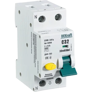 Дифференциальный автомат Dekraft 1P N C32 A 30 мА 6 кА AC 16207DEK