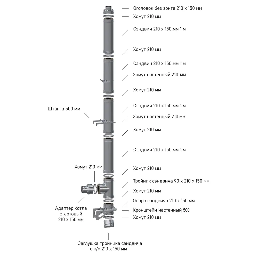 Комплект дымохода прямой Металлик и Ко 4 м 304/0.5 мм D210x150 мм