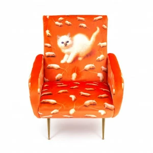 Кресло с мягкими подлокотниками 86х70 см красное Kitten SELETTI ДИЗАЙНЕРСКИЕ 00-3883251 Золото;красный