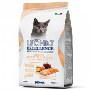 ПР0059845 Корм для кошек EXCELLENCE Sensitive для чувств.пищеварения, лосось, рис, яйца,яблоки сух.400г LECHAT