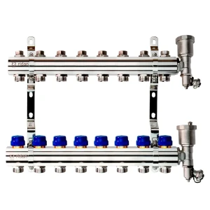 Коллектор Ридан на 8 выходов 1"x3/4" с кронштейнами и воздухоотводчиками латунь