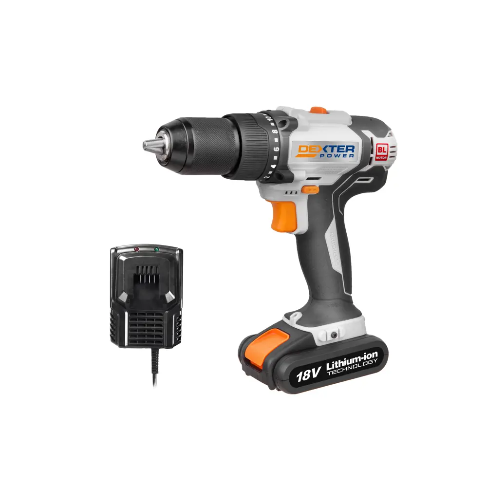 Дрель-шуруповерт бесщеточная ударная Dexter Power CDI218BD.2, 18 В Li-ion 2 Ач STLM-2011710 - Вид №1