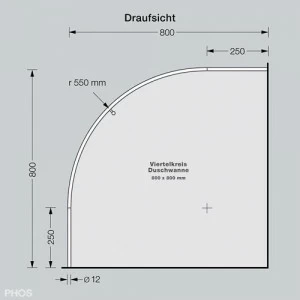 DSB300-900 Квадрант штанги для душевой занавески с радиусом дуги 30 см, 90 x 90 см PHOS