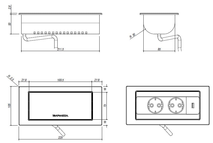 Электрическая розетка из нержавеющей стали с USB Barazza 1PPBN ARCH-00137446 - Вид №2