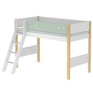 Кровать Flexa White полувысокая с наклонной лестницей, 200 см, мятная лакированная
