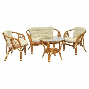 Мебель садовая мягкая бежево-золотая, столик и кресла на 4 персоны Coffee Talk-4 ЭКО ДИЗАЙН ПЛЕТЕНАЯ 009654 Бежевый