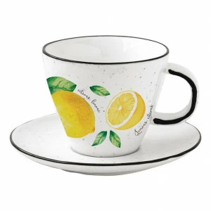 Чашка фарфоровая с блюдцем белая с желтым в подарочной упаковке Amalfi EASY LIFE AMALFI 00-3946824 Белый;желтый