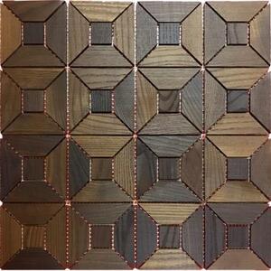 Мозаика и 3D панели из дерева Tarsi Квартал 6t2 Термоясень Селект с брашью (Текстурированная) 331х331 мм.