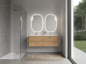 Двойной подвесной шкаф для умывальника со встроенной раковиной