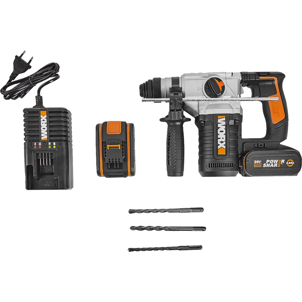 Перфоратор аккумуляторный SDS-plus Worx WX392, 20 В Li-ion 2x4 Ач, 2.2 Дж STLM-2159529 - Вид №4