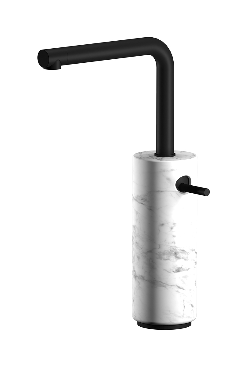 Высокий смеситель для раковины на 1 отверстие в комплекте с донным клапаном WE ARE IB mm202np_1 Matt Black Marmo