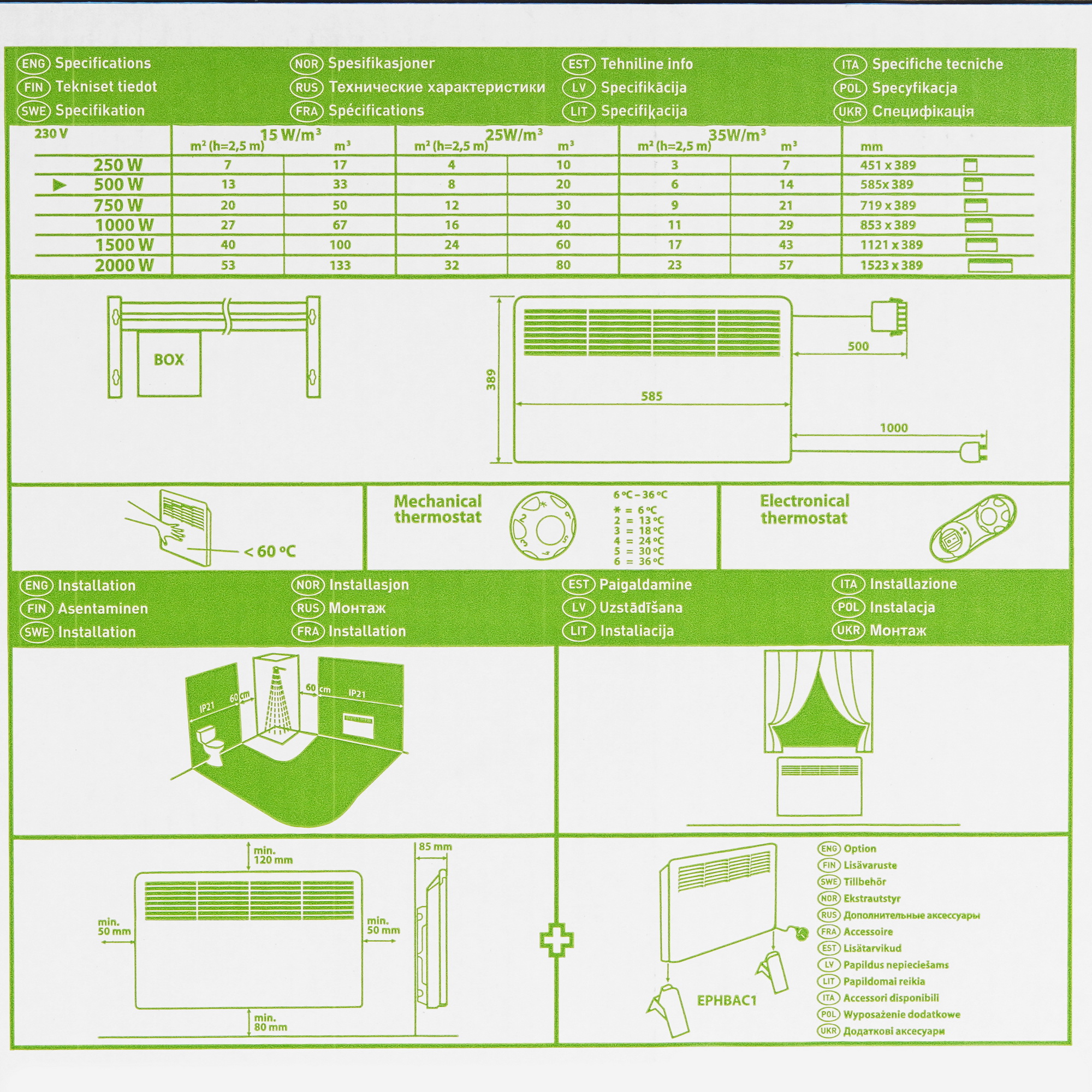 1306475 Конвектор ENSTO EPHBE05PR STDN-0030910 - Вид №7