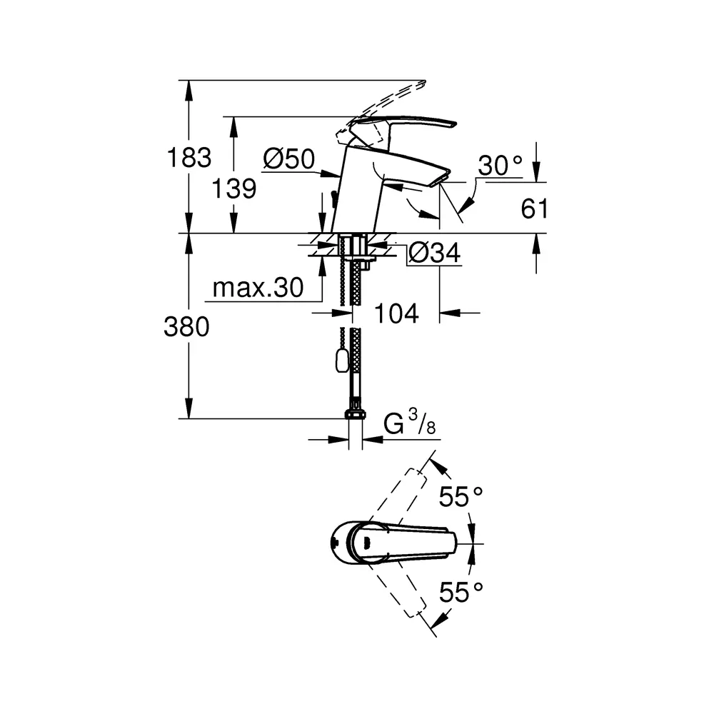 Смеситель для раковины Grohe Start однорычажный цвет хром STLM-2035526 - Вид №8