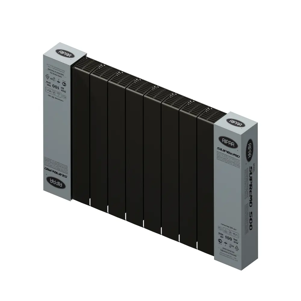 Радиатор секционный Rifar Supremo S50010RAL9005 500/90 10 секций боковое подключение биметалл черный 82560803 STLM-2024053 - Вид №5