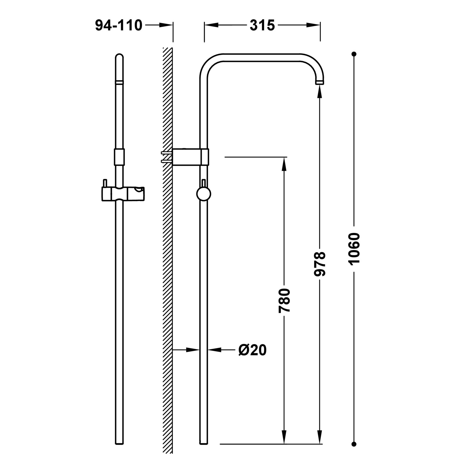 Длинная душевая планка, адаптируемая к термостатическому настенному крану с совместимым подключением-03463501 TRES Thermostatic - Вид №1