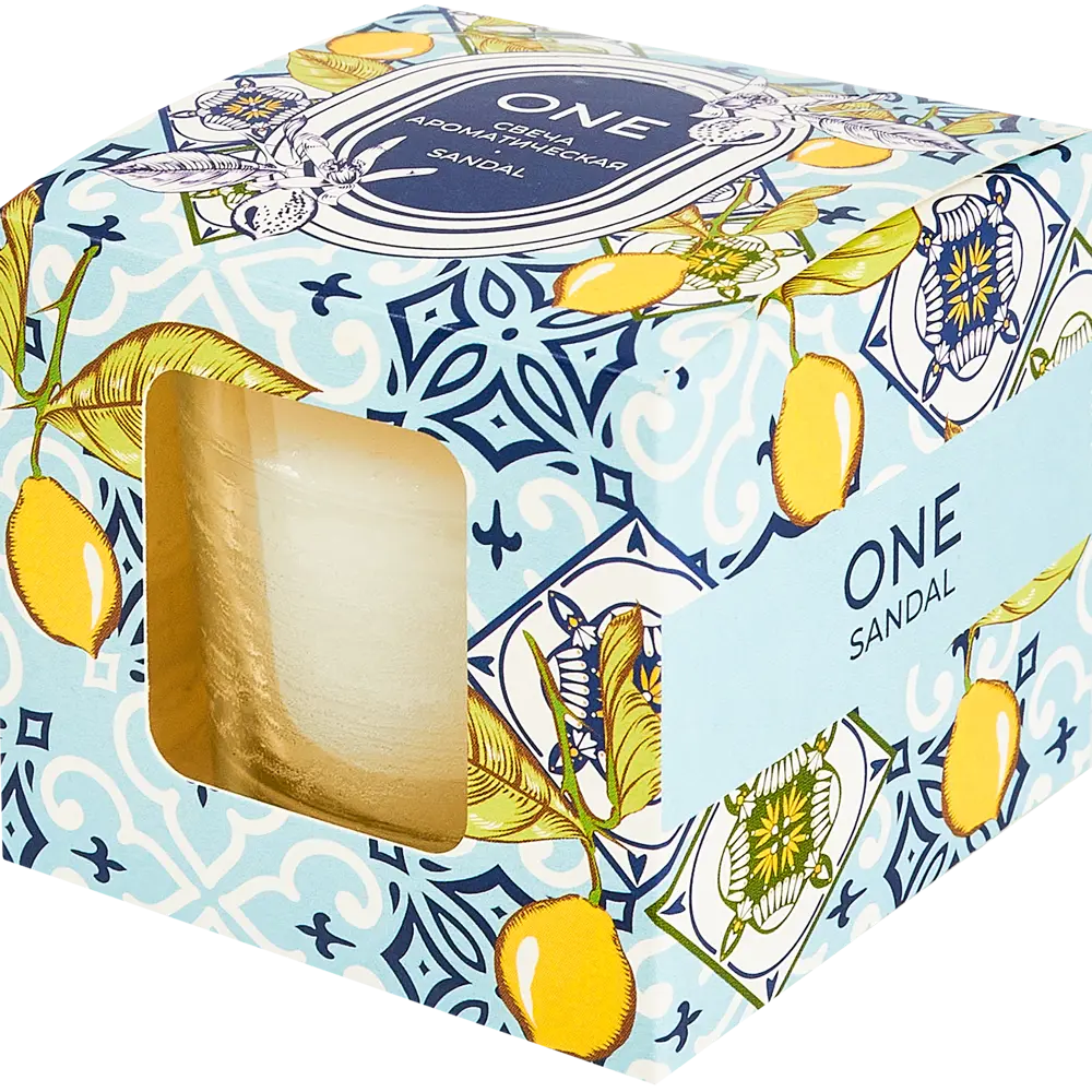 Свеча ароматическая в стакане Sandal синяя 6 см AROMA HARMONY STLM-2023759