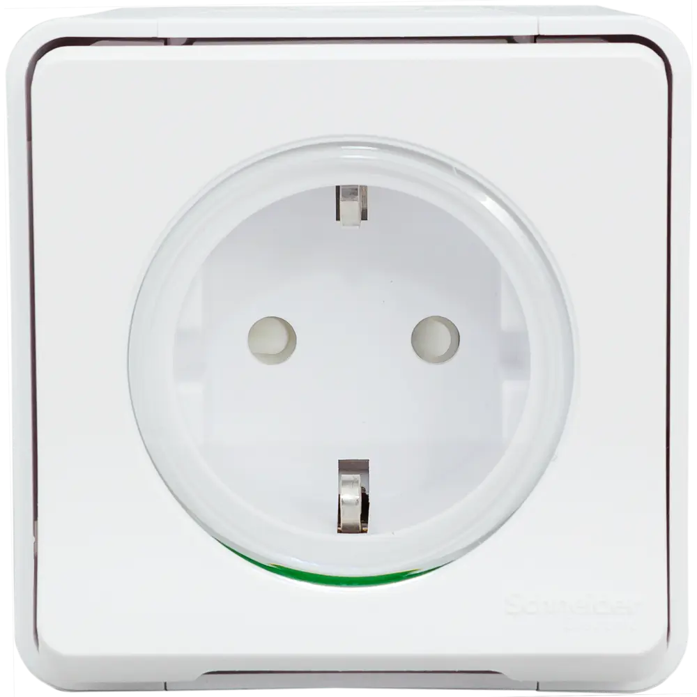 Розетка накладная влагозащищённая Schneider Electric Mureva Styl с заземлением со шторками IP55 цвет белый STLM-2127651