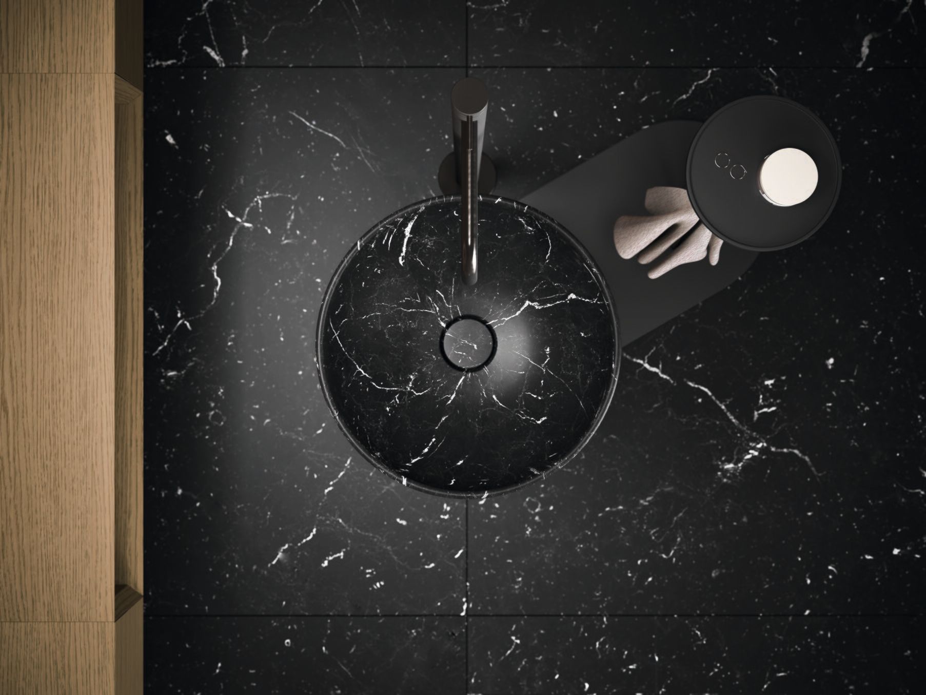 Круглый отдельно стоящий умывальник из черного мрамора Marquina Noorth Saba ARCH-00017089