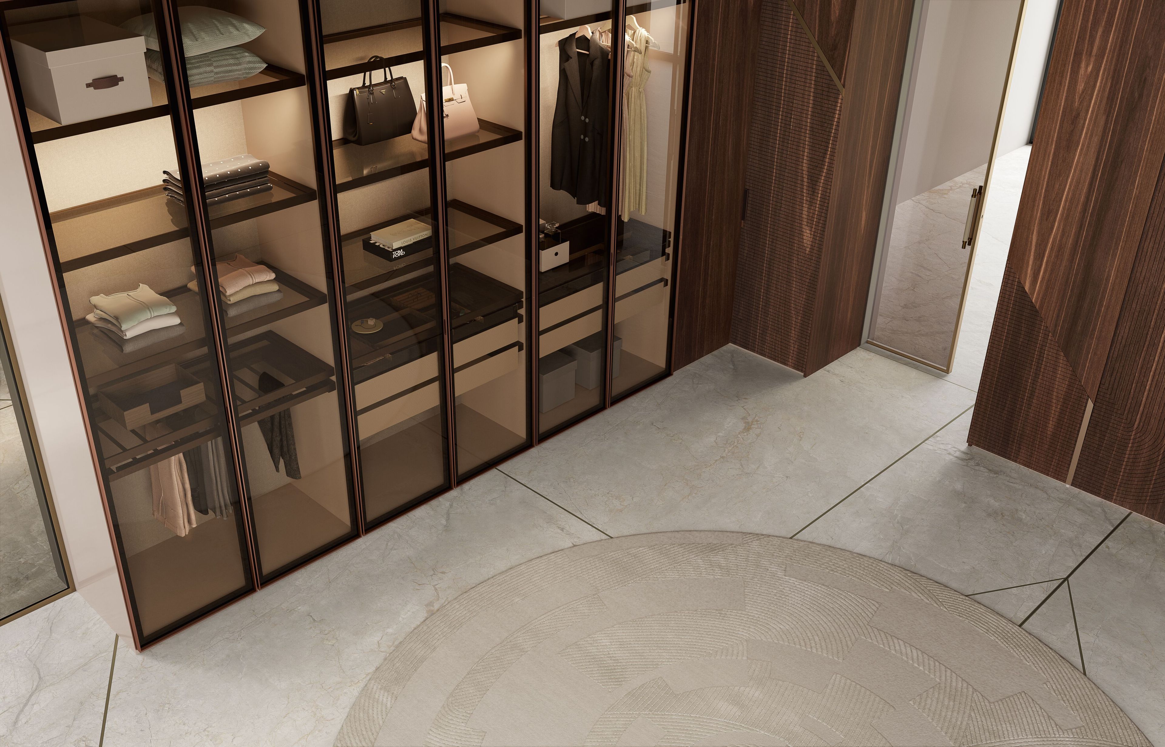 Модульная деревянная и стеклянная гардеробная со встроенным освещением Bizzotto Italia Нара ARCH-00066082 - Вид №3