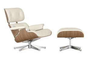 Кресло кожаное с оттоманкой 130х84 см тепло-белое Eames Style Lounge Chair SOHO DESIGN ДИЗАЙНЕРСКИЕ 00-3886255 Белый;коричневый