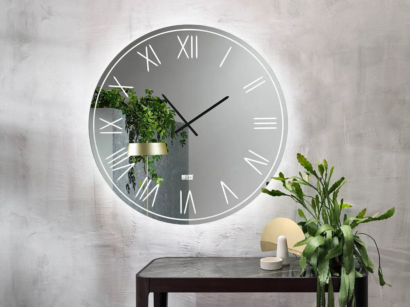 Круглые зеркальные хрустальные настенные часы и светодиодное освещение RIFLESSI TAORMINA ARCH-00047569