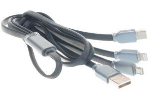 15971491 Кабель USB - 3в1: microUSB, Lightning, Type-C 3.0А 1м черный в коробке S09604001 SKYWAY