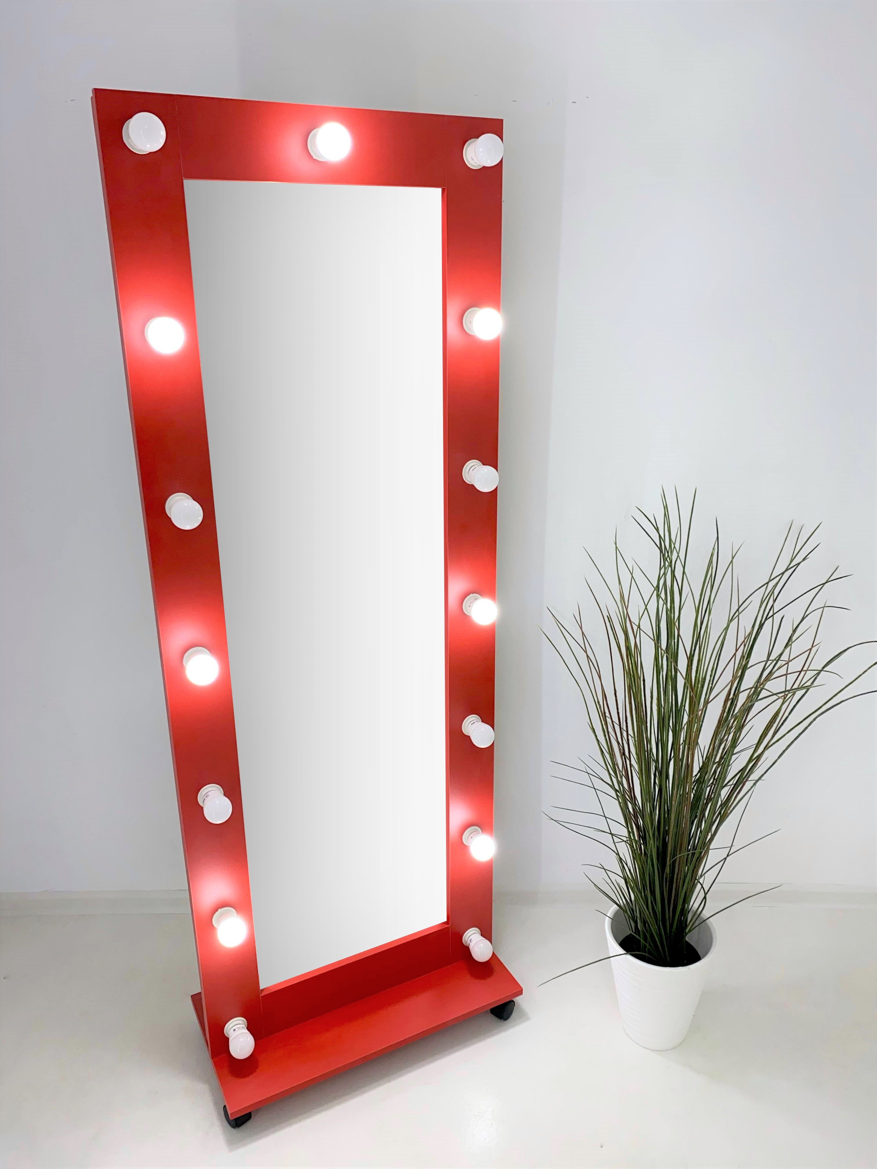 90911033 Гримерное зеркало 167x60 см с лампочками на подставке цвет Красный STLM-0420490 BEAUTYUP
