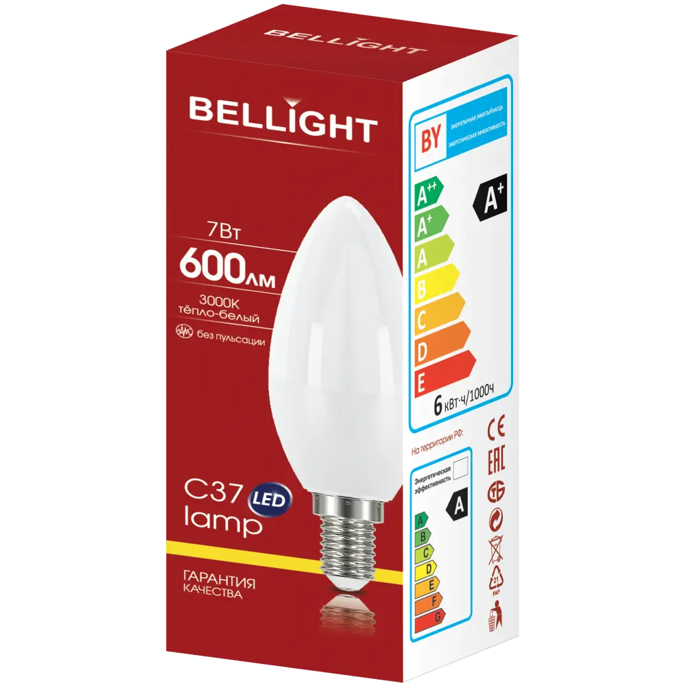 Светодиодная лампа BELLIGHT E14 свеча 7Вт теплый свет для экономного освещения 86170883 STLM-0066663 - Вид №3