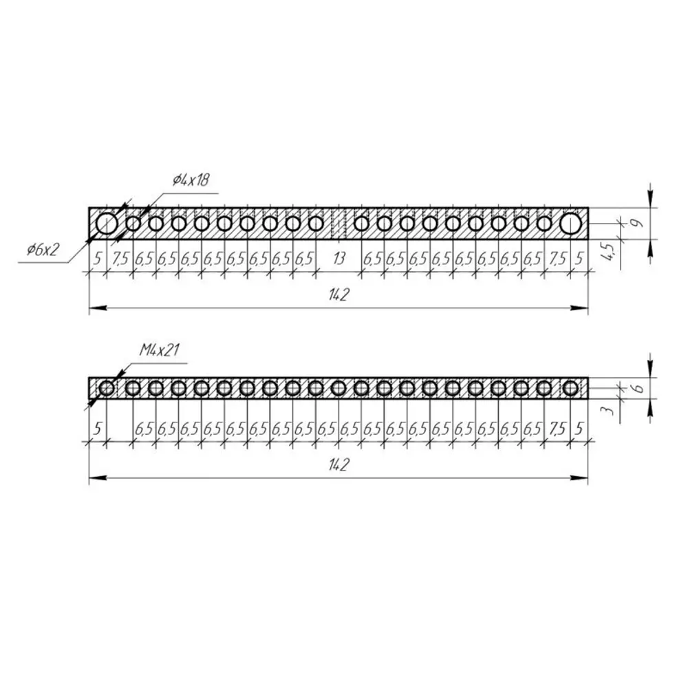 Шина соединительная EKF Proxima PEN 0-земля 20 отверстий 6x9 мм STLM-2033032 - Вид №1